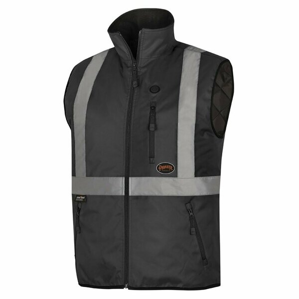 Pioneer Hi-Vis Heated Insulated Safety Vest, 100% Waterproof, Black, XL V1210270U-XL